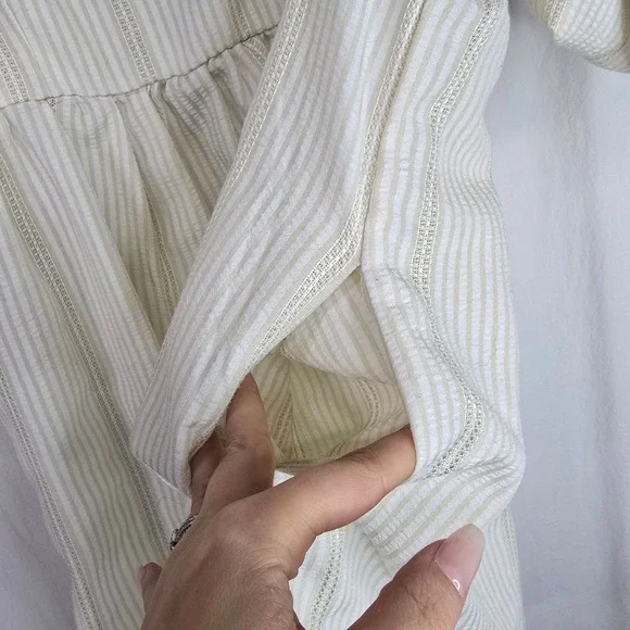 Free People Gigi Cream Vertical Stripe Puff Sleeve Tunic Top Boho Spring Size L - Picture 10 of 10